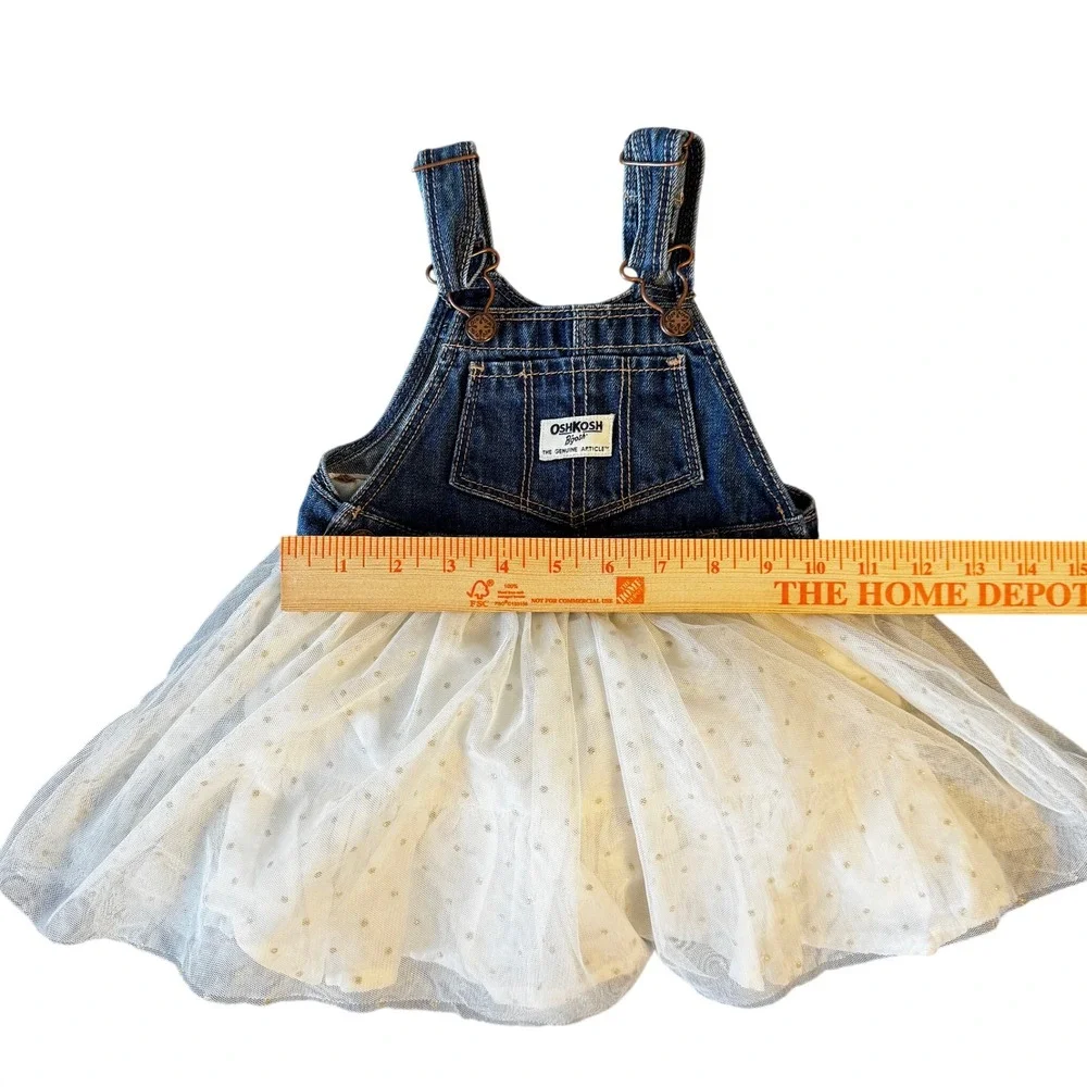 OshKosh Bgosh Girls 18M Denim Tulle Dress‎ Gold Polka Dot Blue White Cute